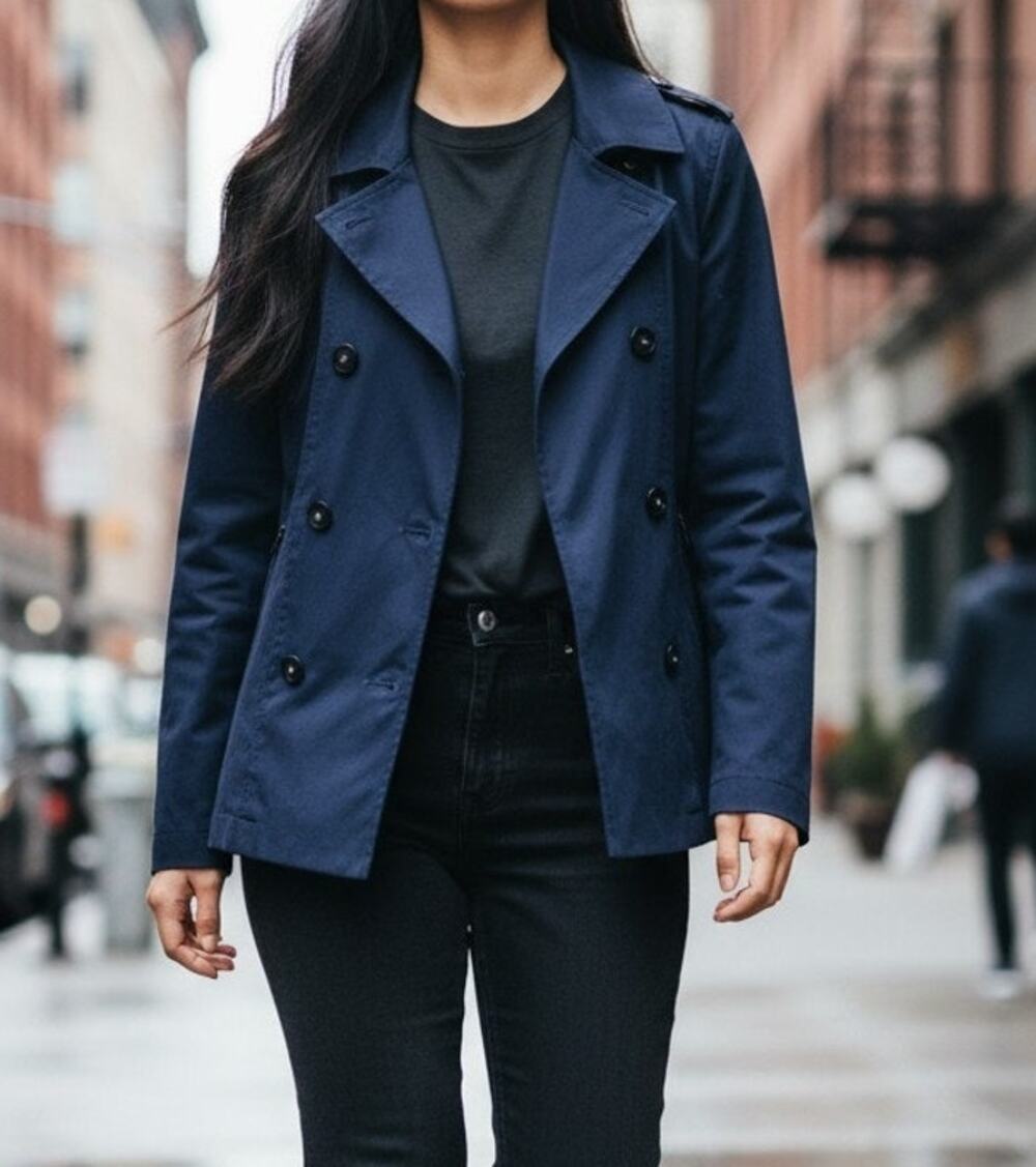 Express Double Breasted Peacoat Women's Small Petite Blue Water Resistant NWT